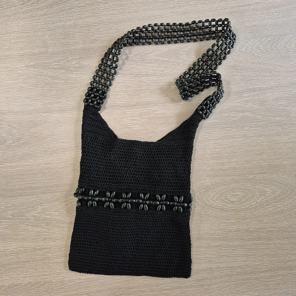Chic Black Beaded Shoulder Bag